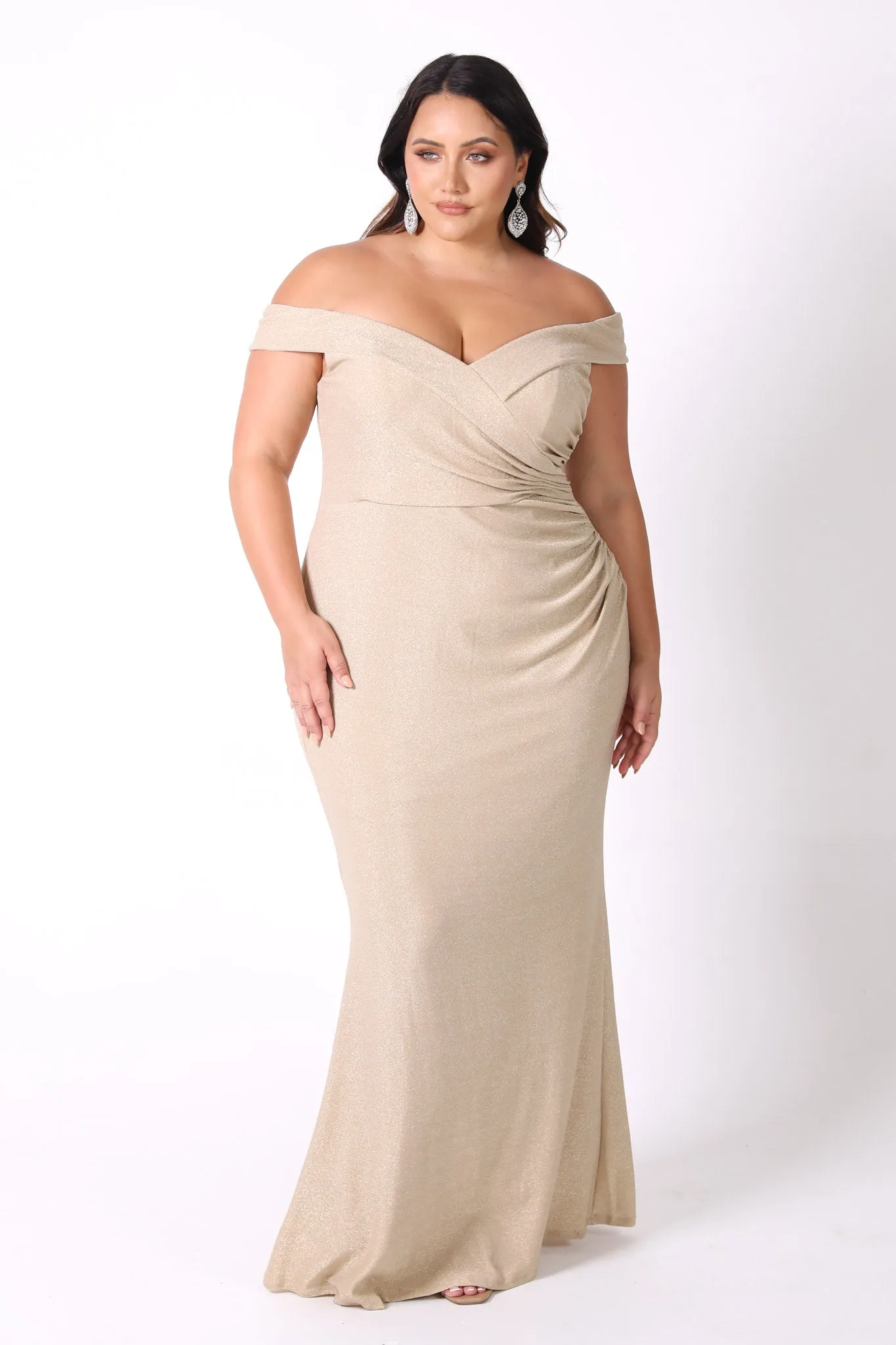 Lawrence Off Shoulder Maxi Dress - Shimmer Gold