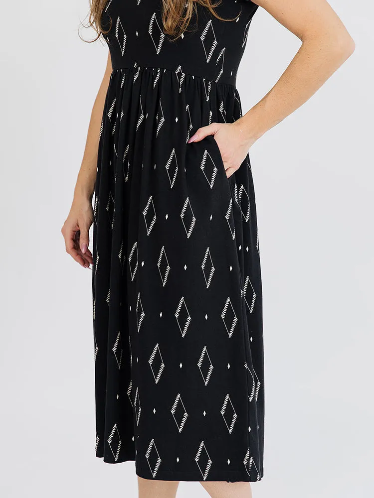 Logan Midi Dress - Diamond Vine Black