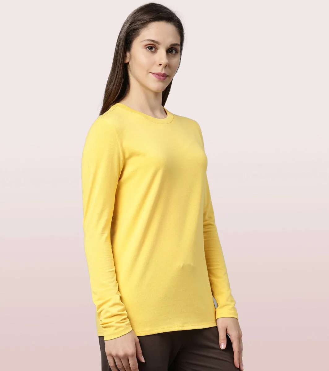 Long Sleeve Basic Crew Tee - Solid | Crew Neck Basic Stretch Cotton Tee