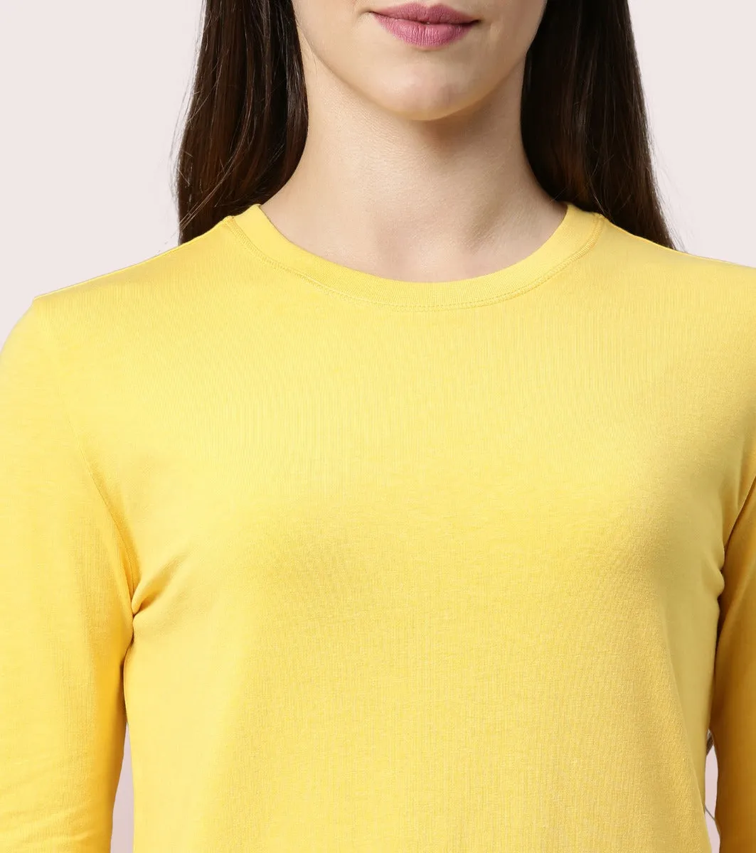 Long Sleeve Basic Crew Tee - Solid | Crew Neck Basic Stretch Cotton Tee