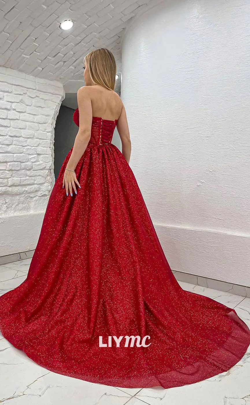 LP1092 - A Line Sweetheart Red Sparkly Formal Prom Dress