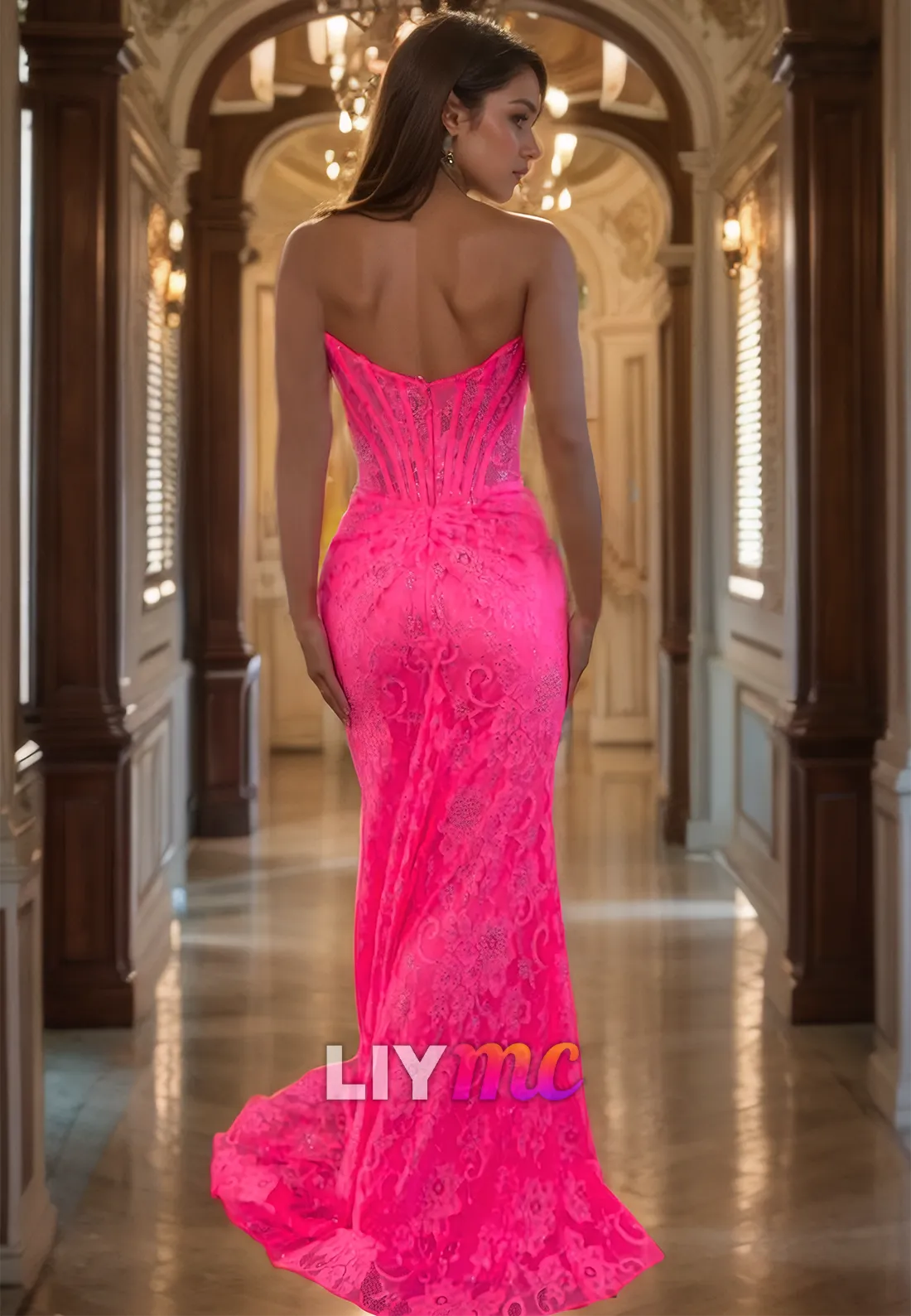 LP1222 - Sexy Semi-Sweetheart Appliques Sheath Party Evening Gown with Side Slit