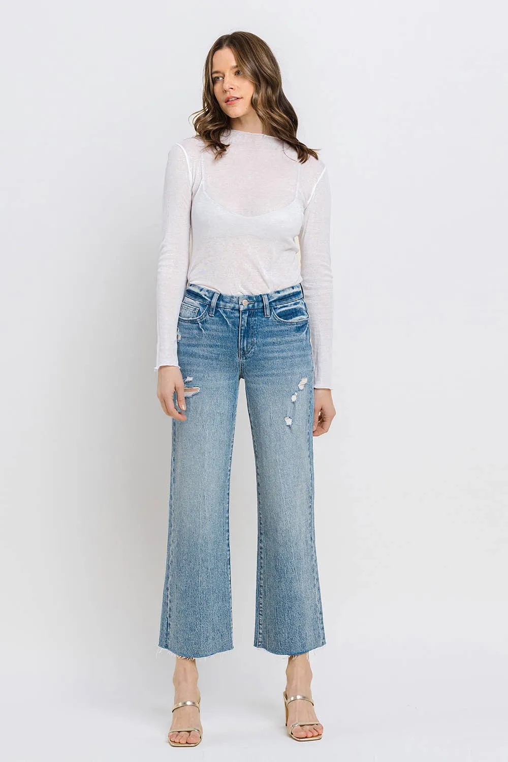 Mid Rise Crop Wide Leg Jeans by Vervet