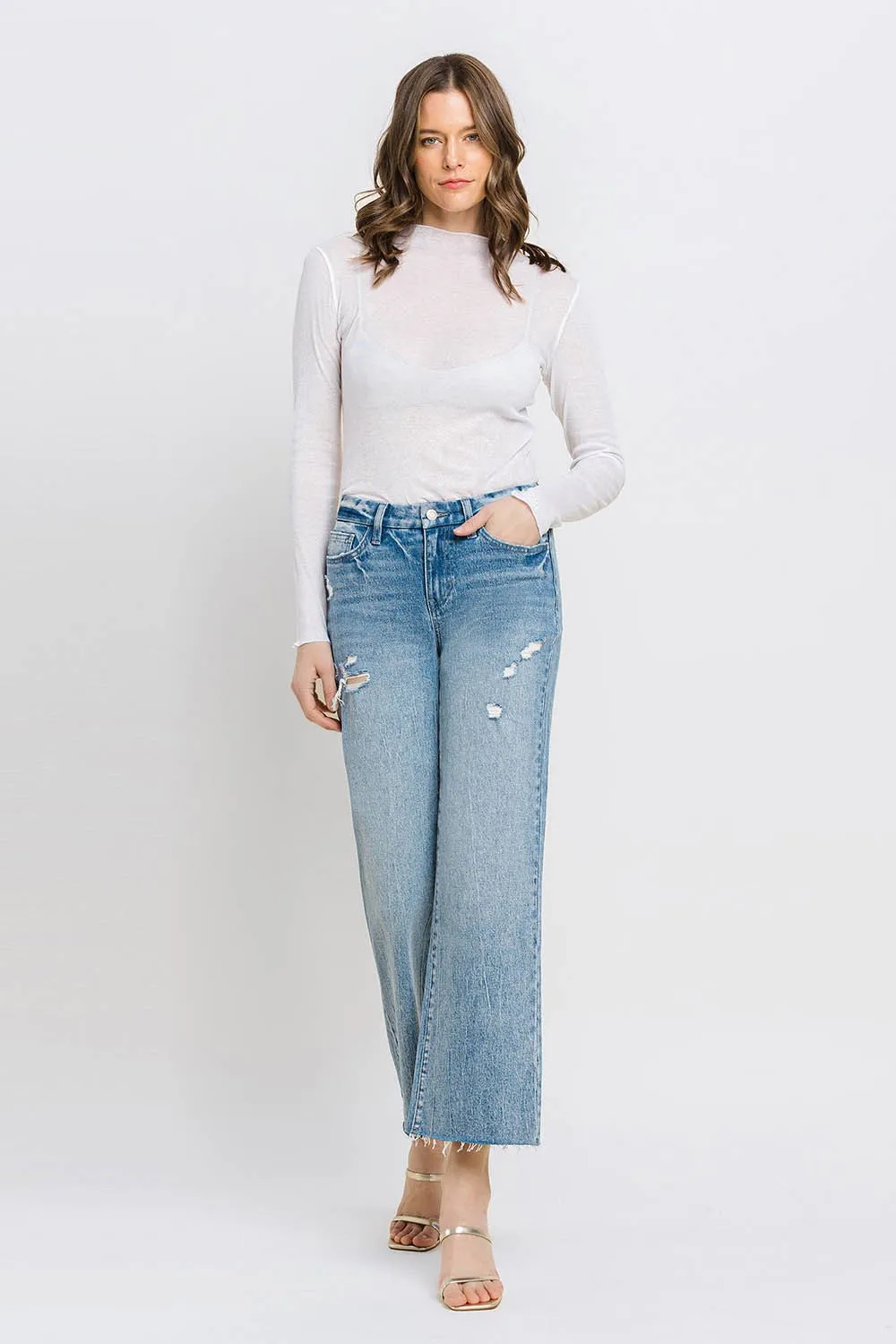 Mid Rise Crop Wide Leg Jeans by Vervet