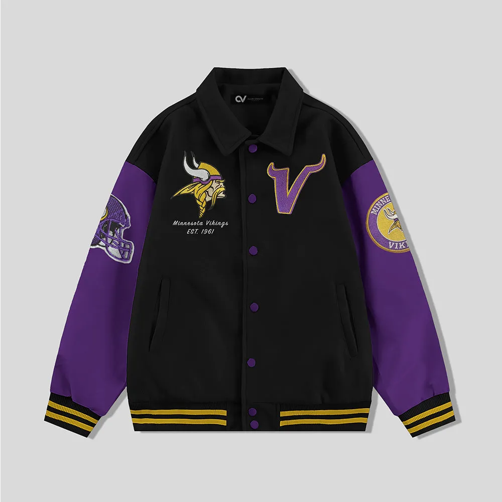 Minnesota Vikings Collared Varsity Jacket - NFL Letterman Jacket - Clubs Varsity