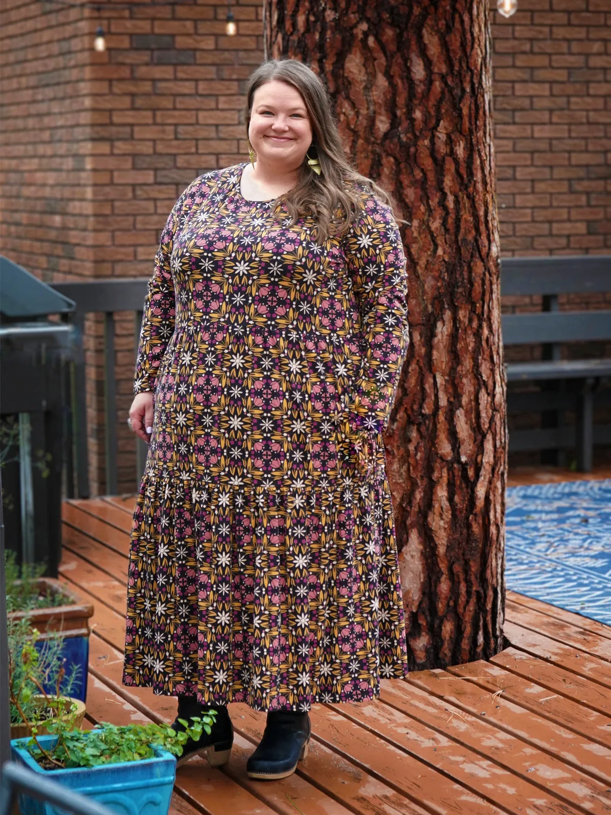 Mirah Tiered Plus Size Dress - Mauve Tile