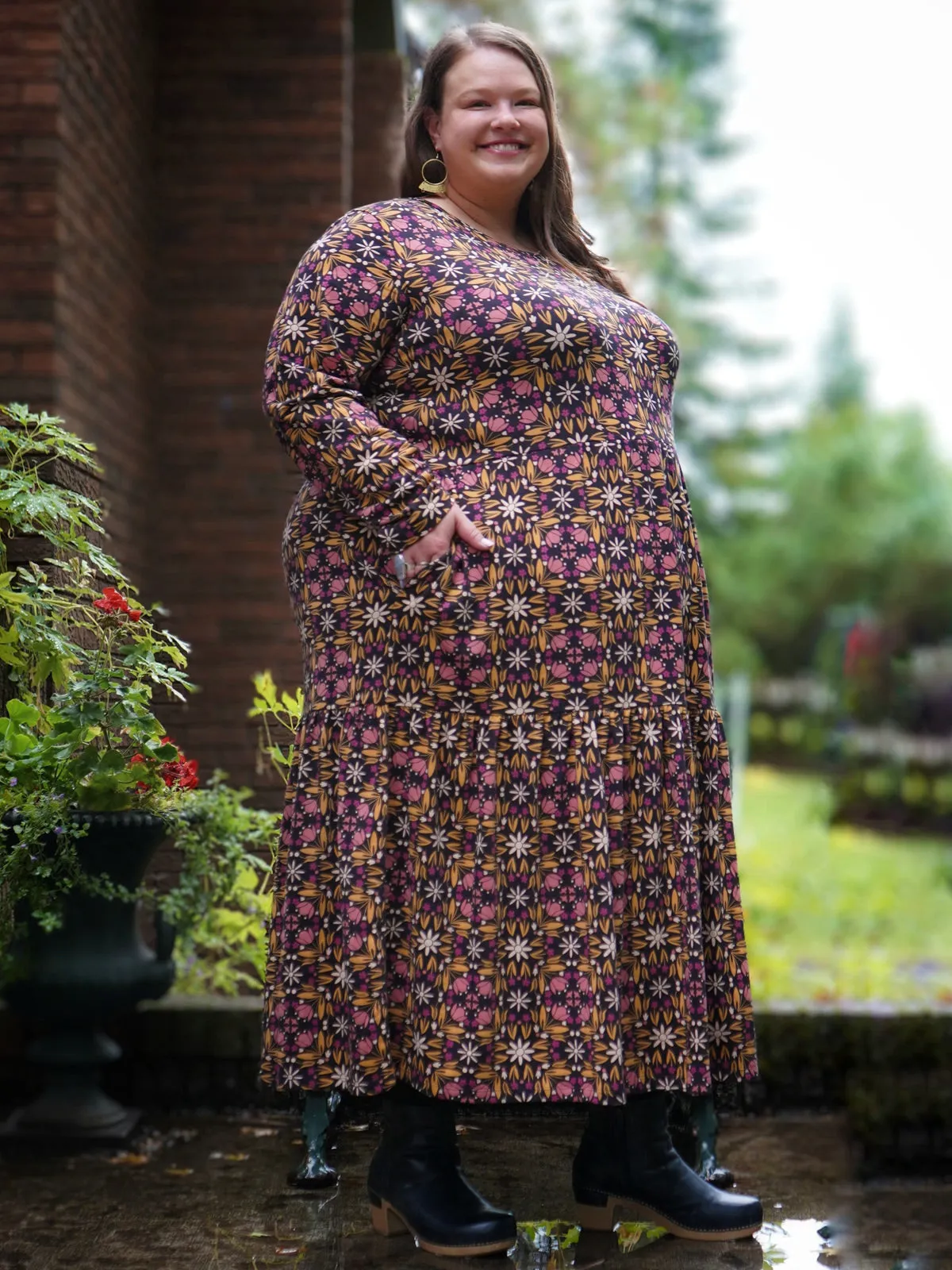 Mirah Tiered Plus Size Dress - Mauve Tile