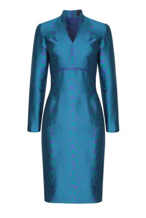 Moiré Silk Sateen Dress in Royal/Emerald - Emma