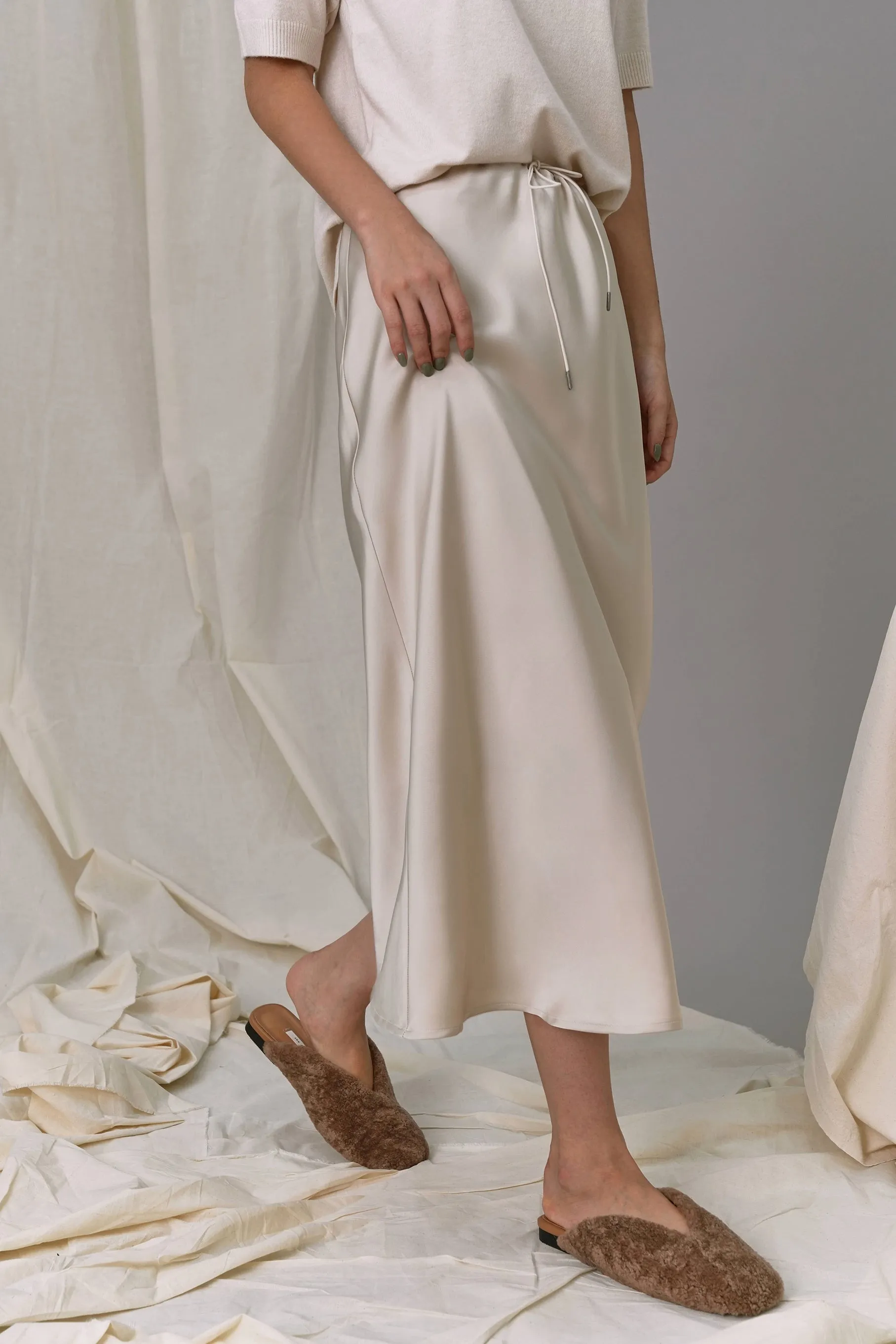 Muriel Satin Skirt, Beige