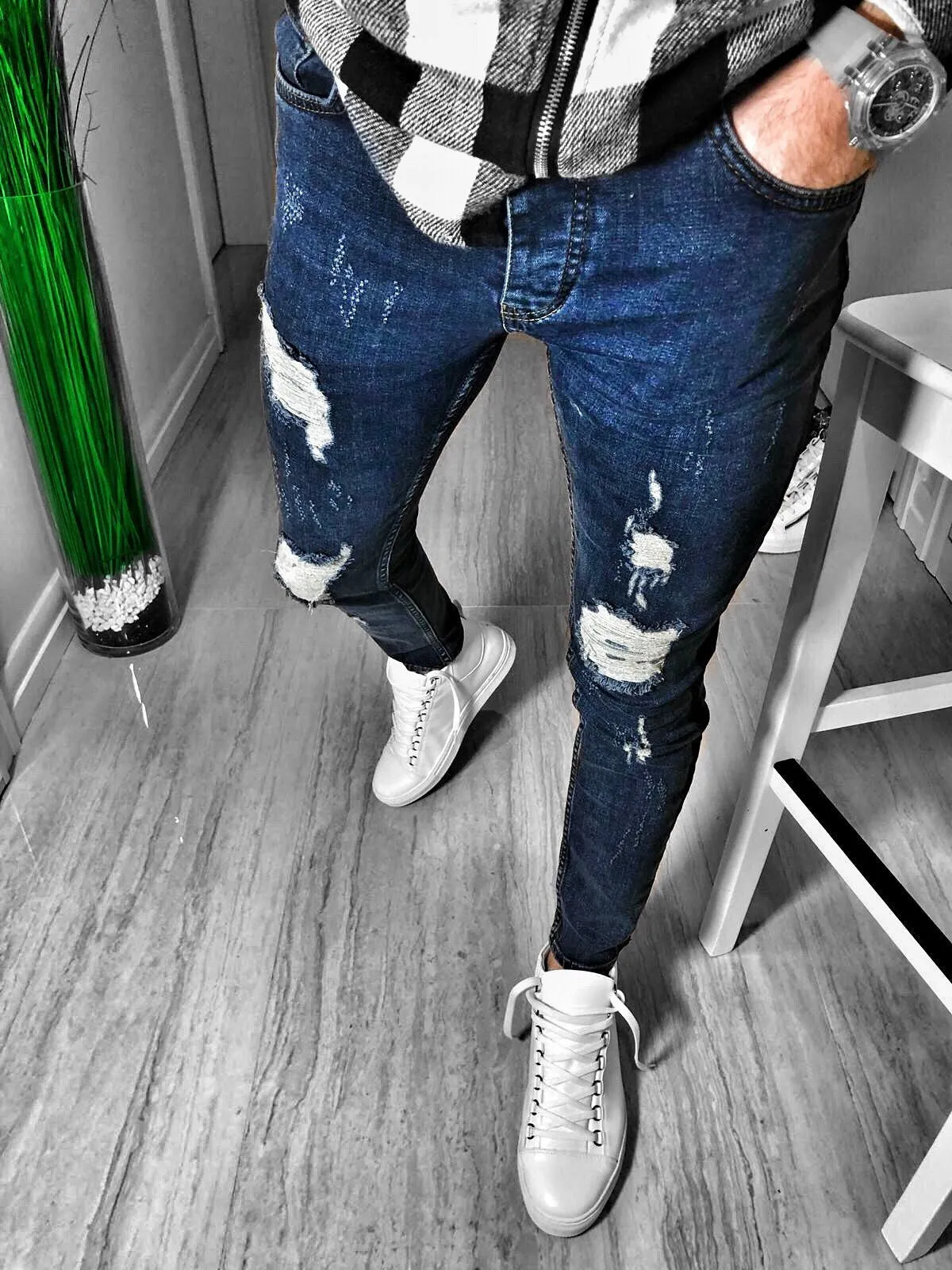 Navy Distressed Ultra Skinny Fit Denim S227 Streetwear Jeans