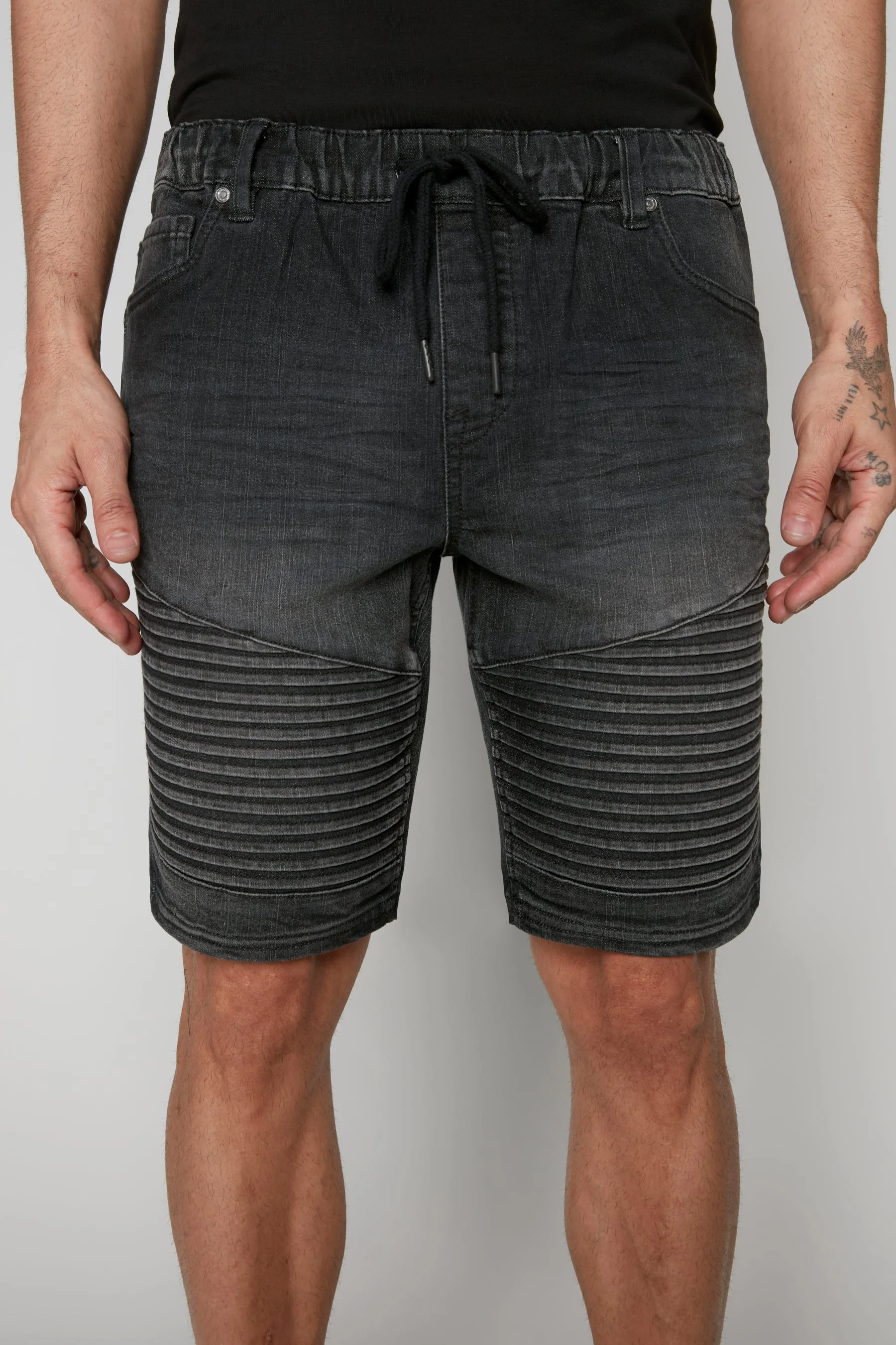 PHOENIX - Mens Denim 5-Pocket Moto Short - Dark Grey Wash