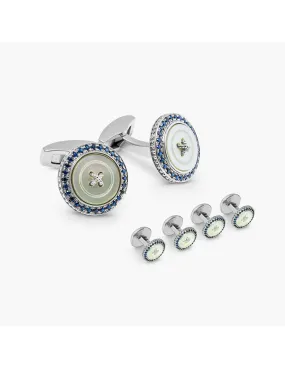 Precious Button Cufflink & Studs with Sapphires