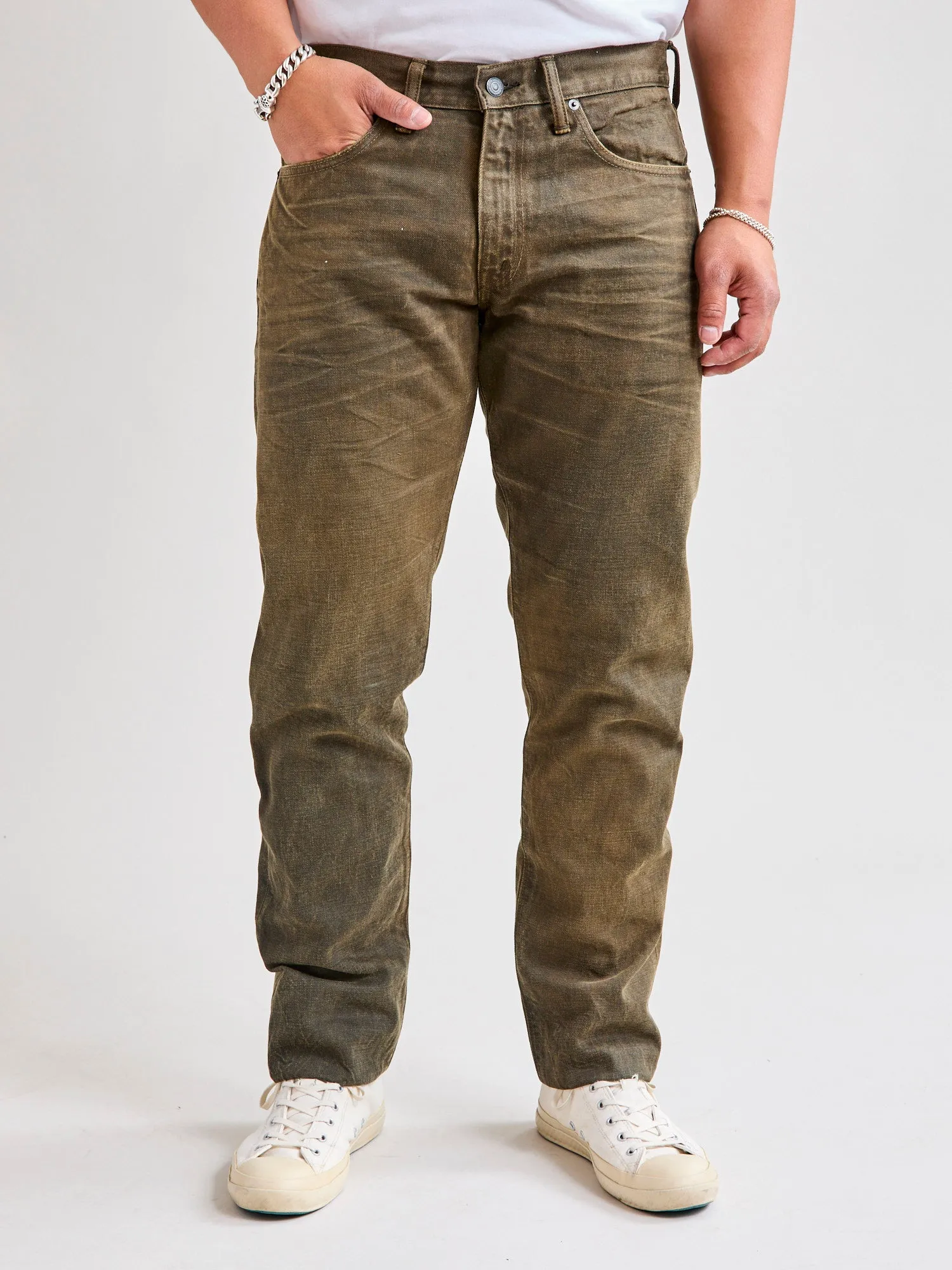 "Distressed Brown" 13.5oz Washed Denim - Slim Fit