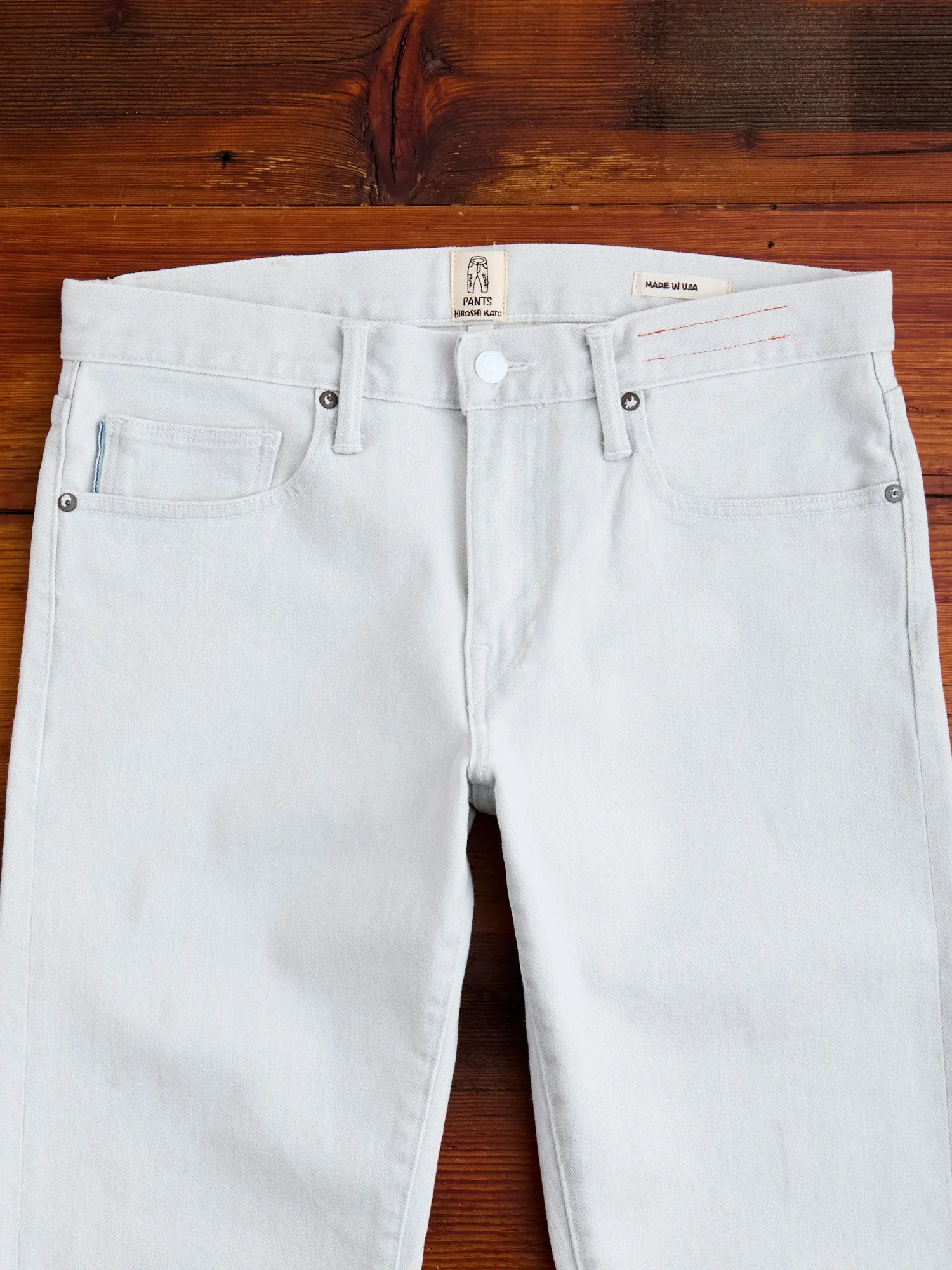 "Silver" 14oz Washed Grey-White Stretch Selvedge Denim - Pen Slim