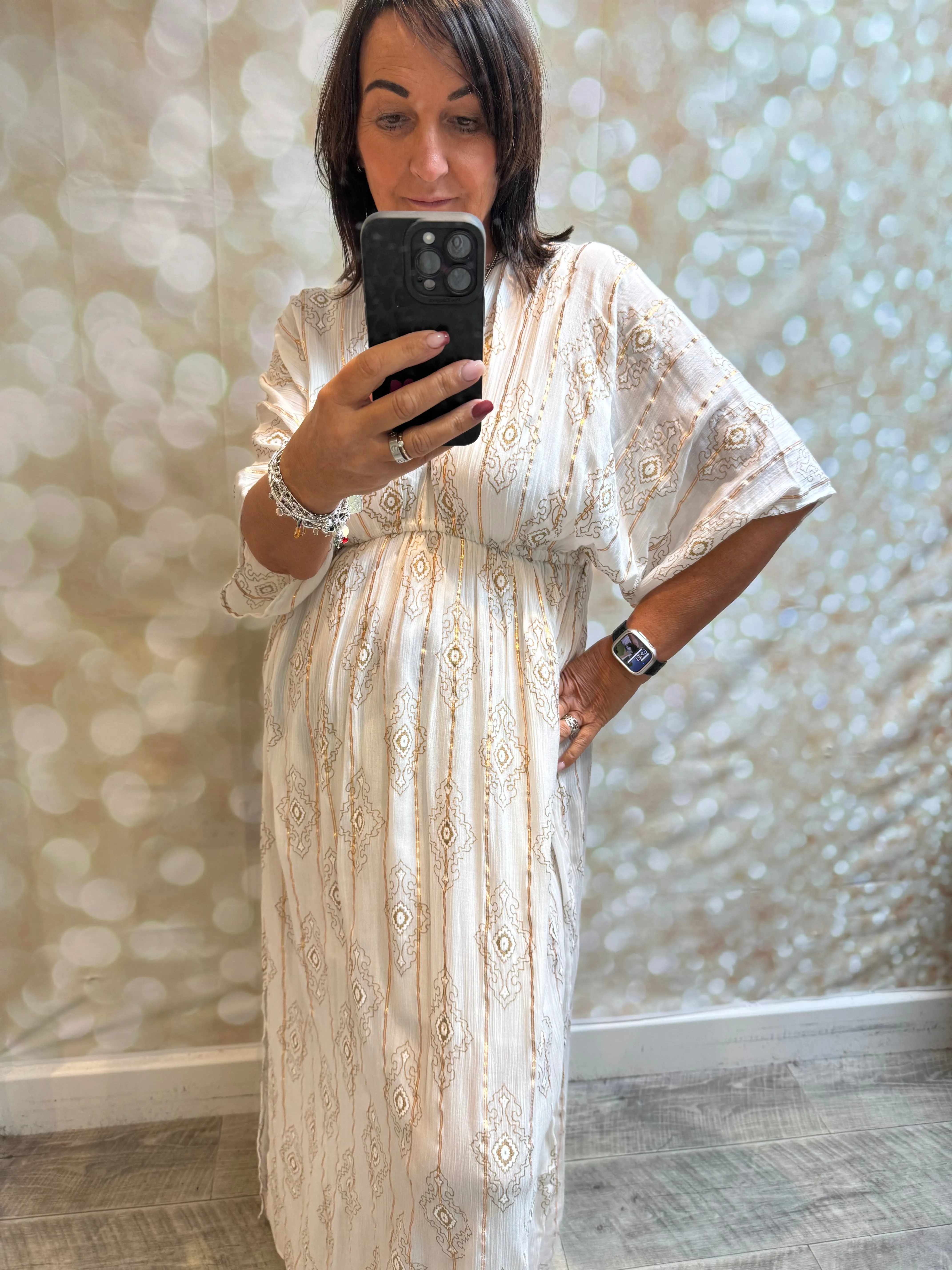 Rose Gold Striped Cheesecloth Maxi Dress