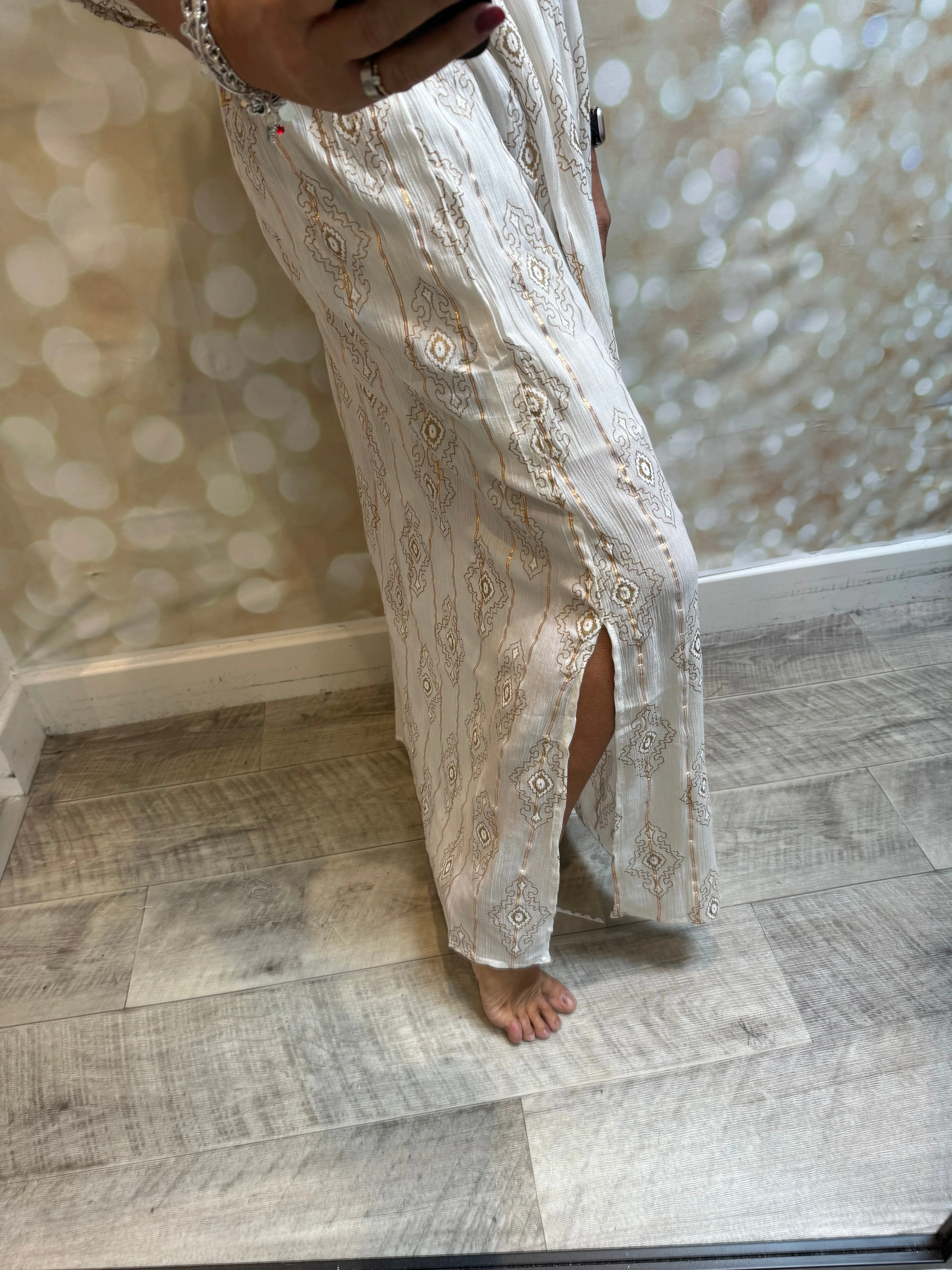 Rose Gold Striped Cheesecloth Maxi Dress