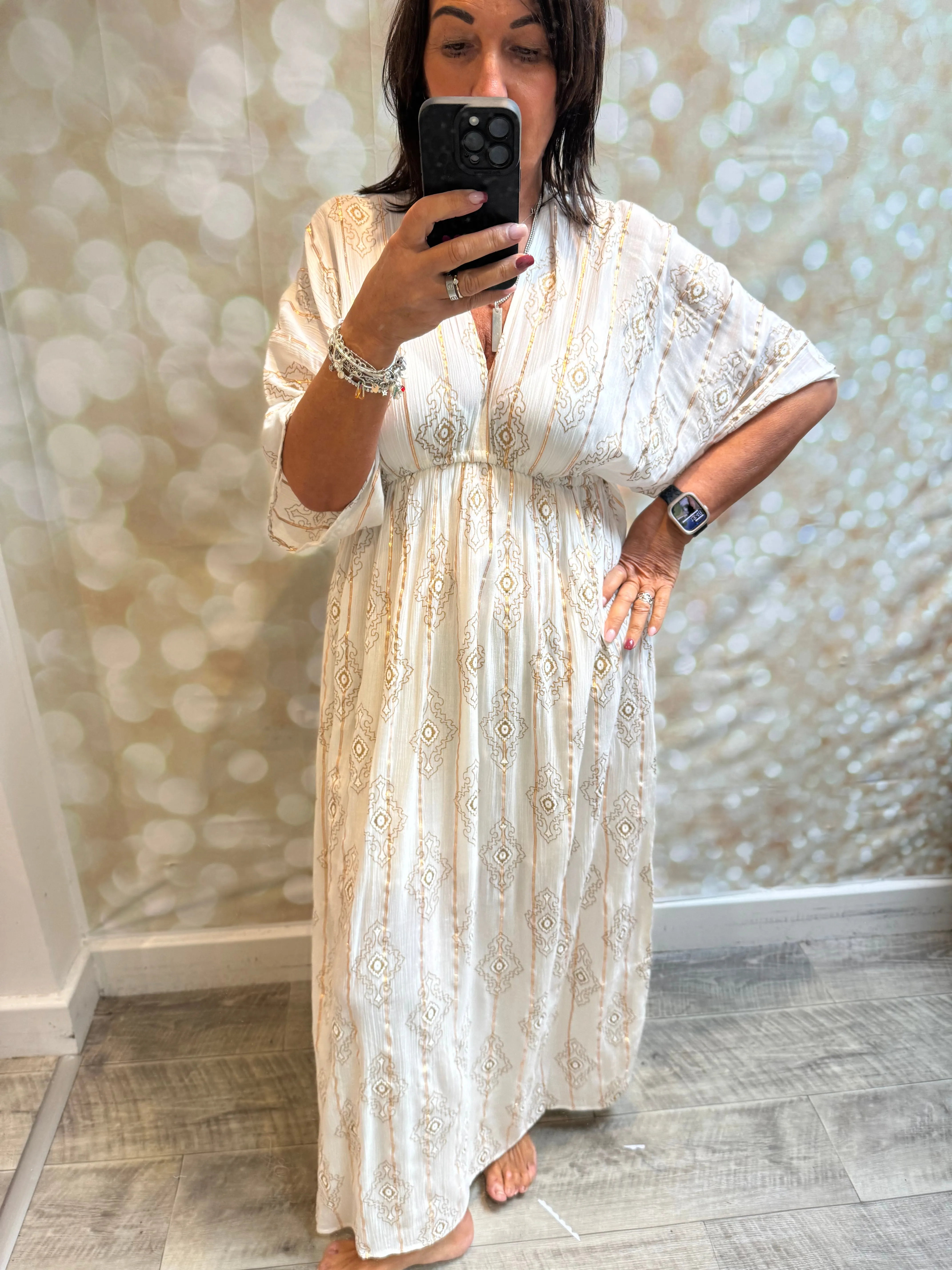 Rose Gold Striped Cheesecloth Maxi Dress