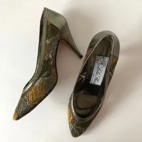 Semi Sheer Leaf Embroidery 80s Heels