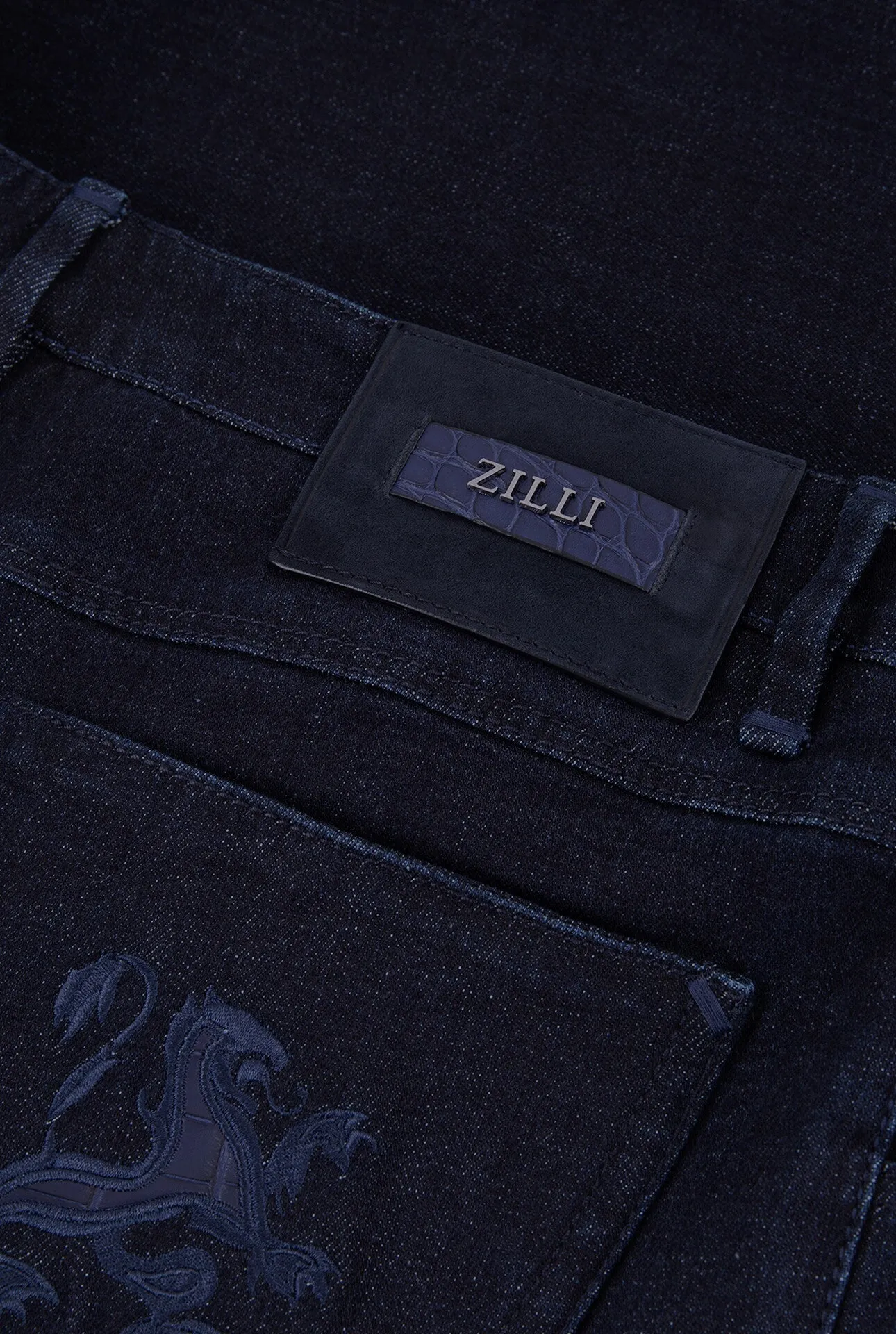 Slim Fit Jeans with Griffon Embroidery Alligator Inlay