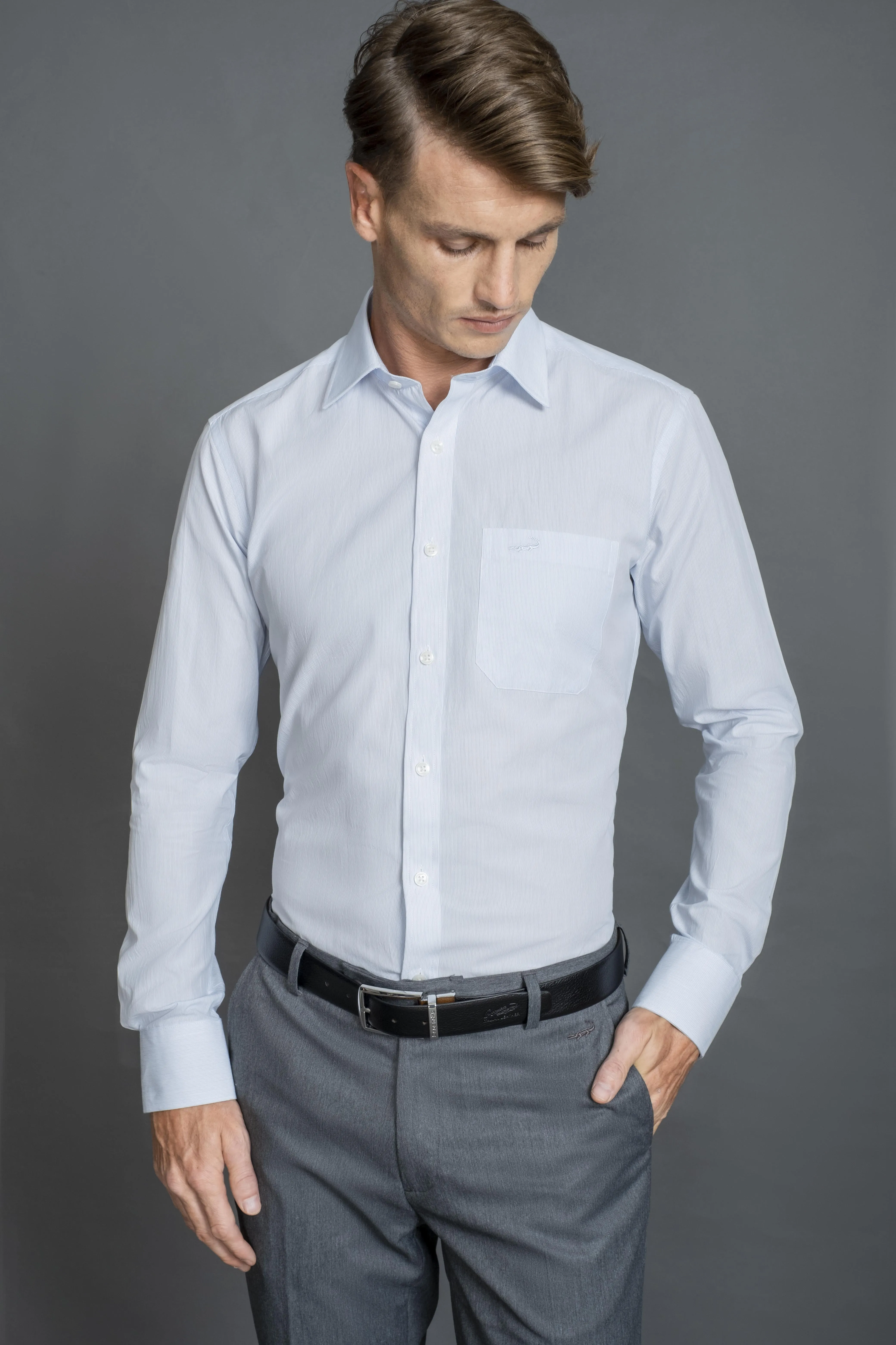 Slim Fit Long sleeves-Formal Shirts-Blue Cashmere