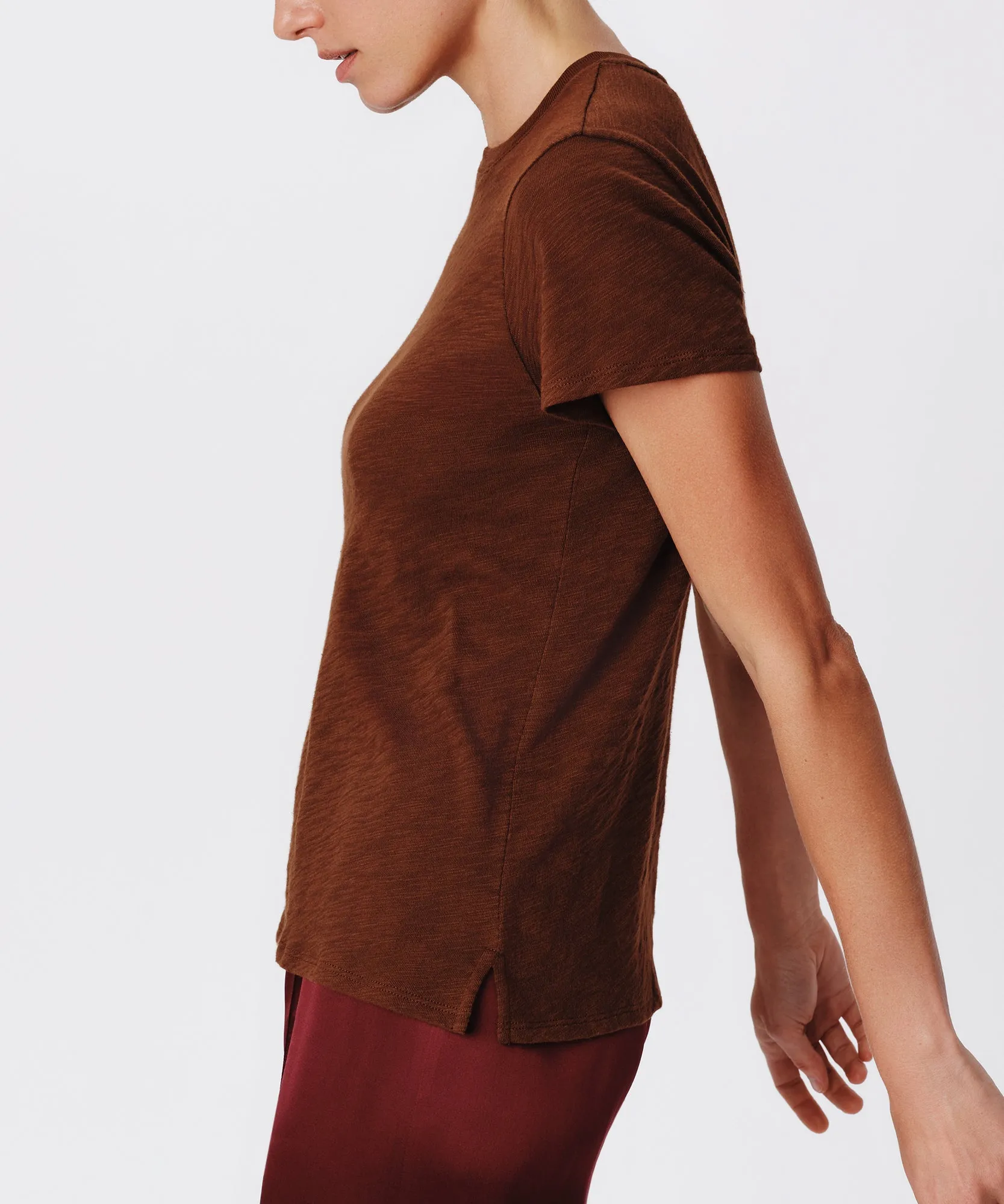 Slub Jersey Schoolboy Short Sleeve Crew Neck Tee - Pecan Brown