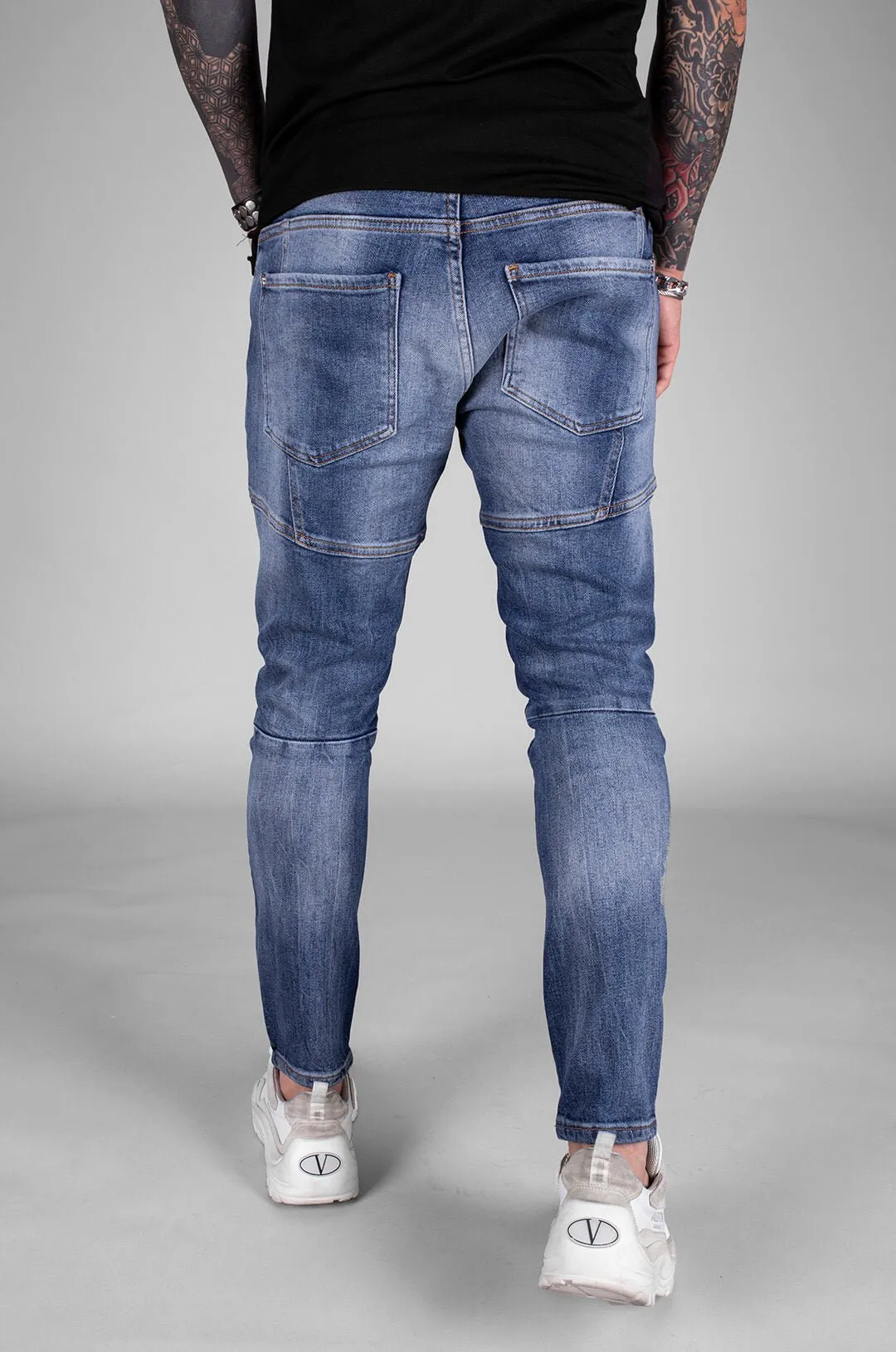 Sneakerjeans Blue Front Zippered Ripped Skinny Jeans BI-068