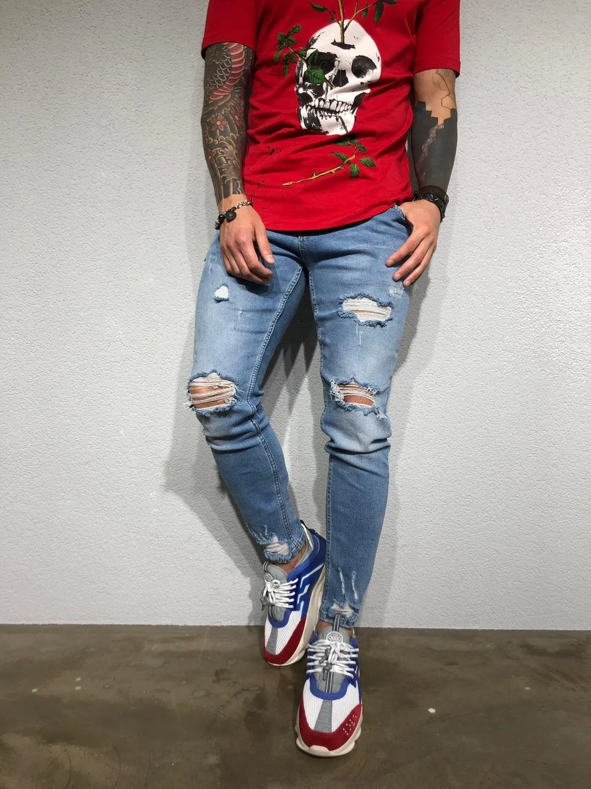 Sneakerjeans - Blue Ripped Skinny Jeans BL172