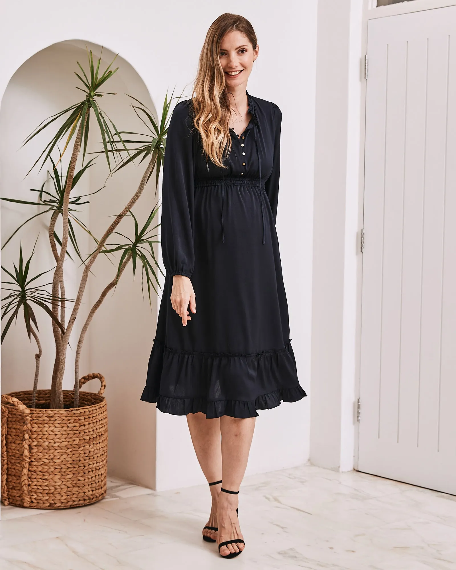 Stelle Baby Shower Button Front Dress in Navy