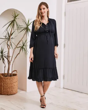 Stelle Baby Shower Button Front Dress in Navy