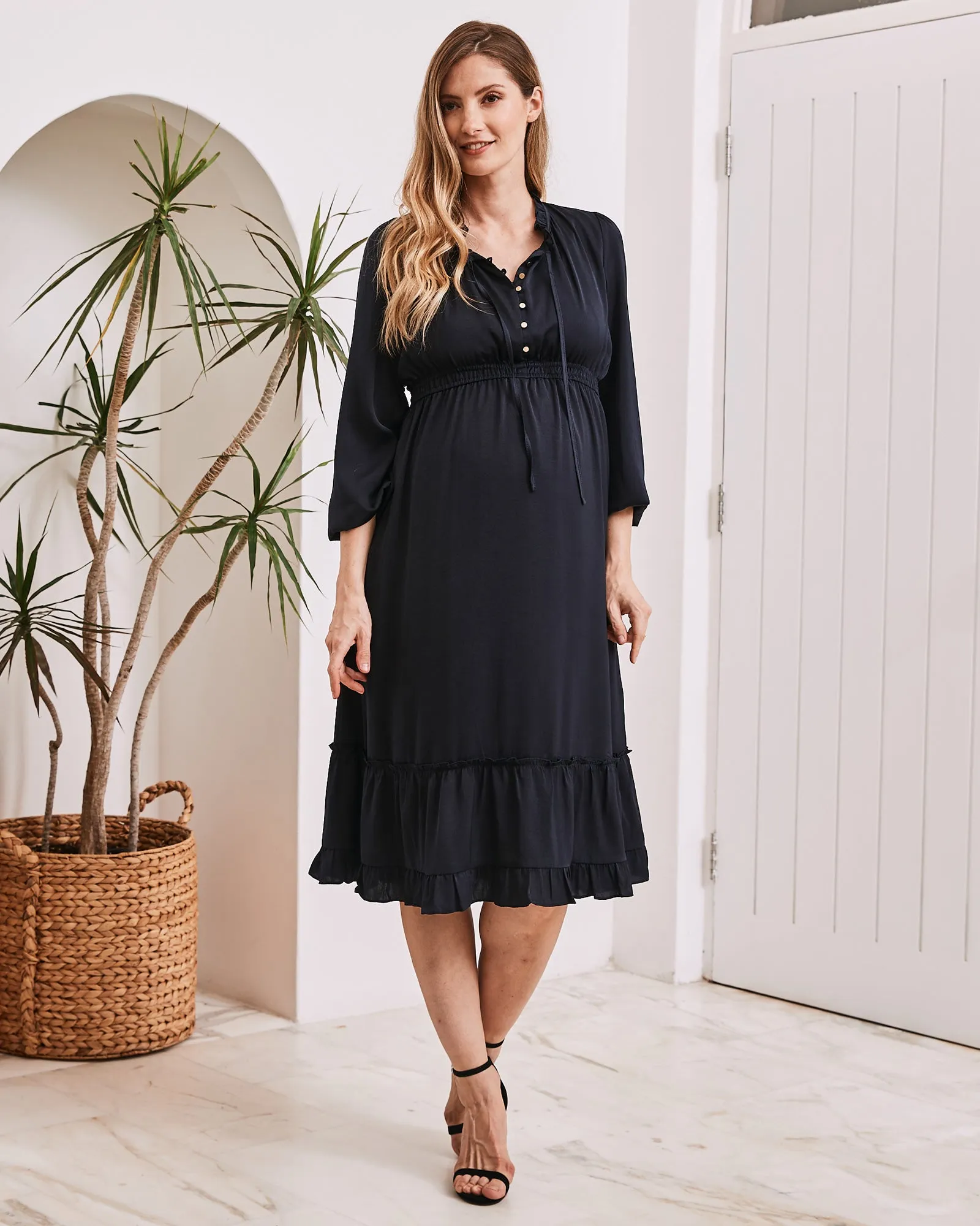 Stelle Baby Shower Button Front Dress in Navy