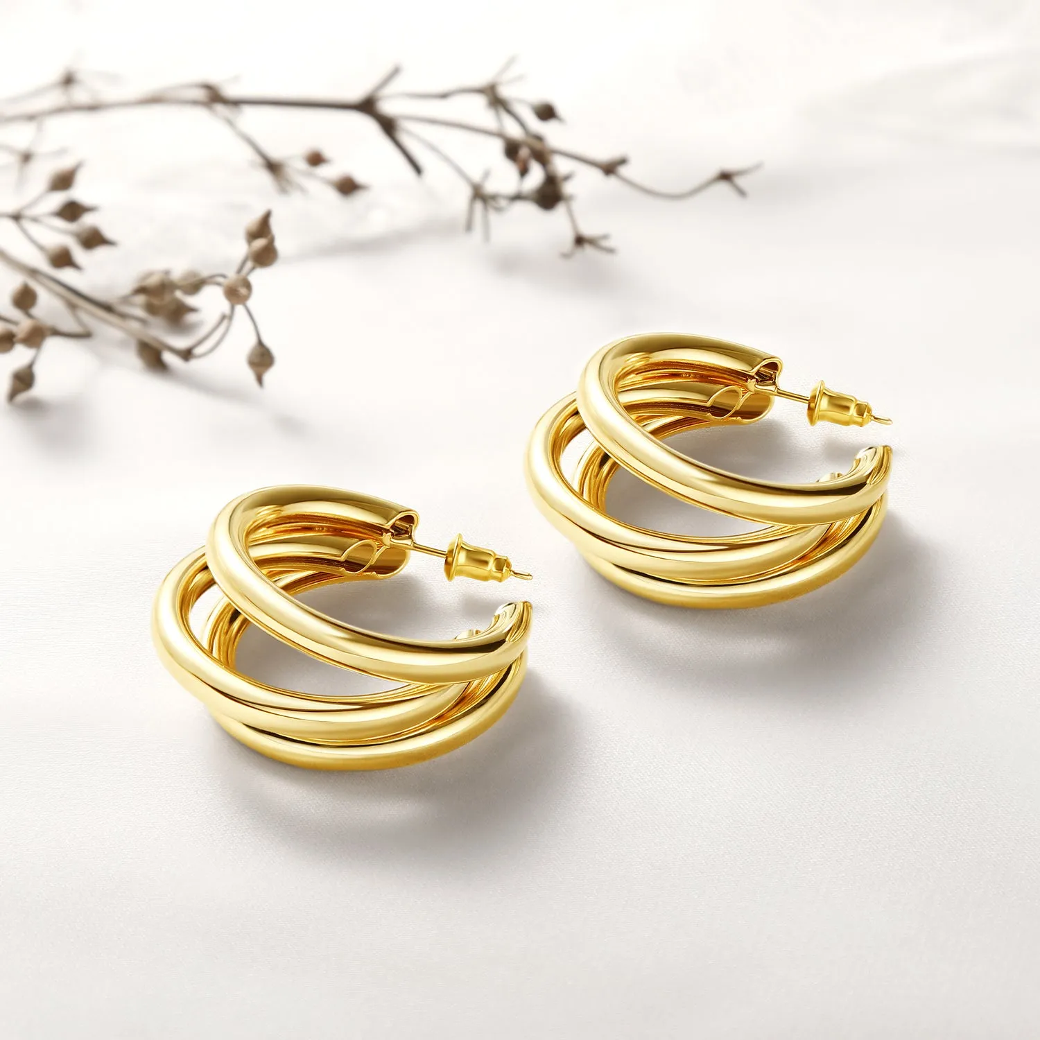 Thick Gold Chunky Hoop Earrings Lightweight Huggie Hoops For Women