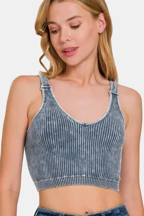 Washed Ribbed Cropped V-Neck Tank - Online Exclusive