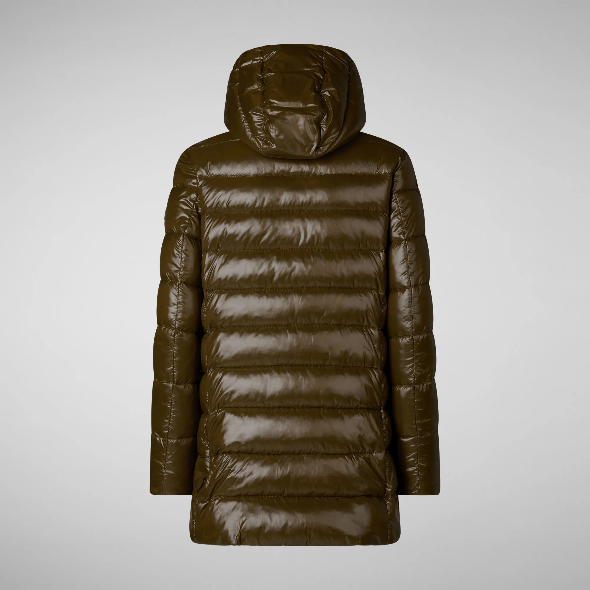 Woman's animal free hooded puffer jacket marjorie in bark green