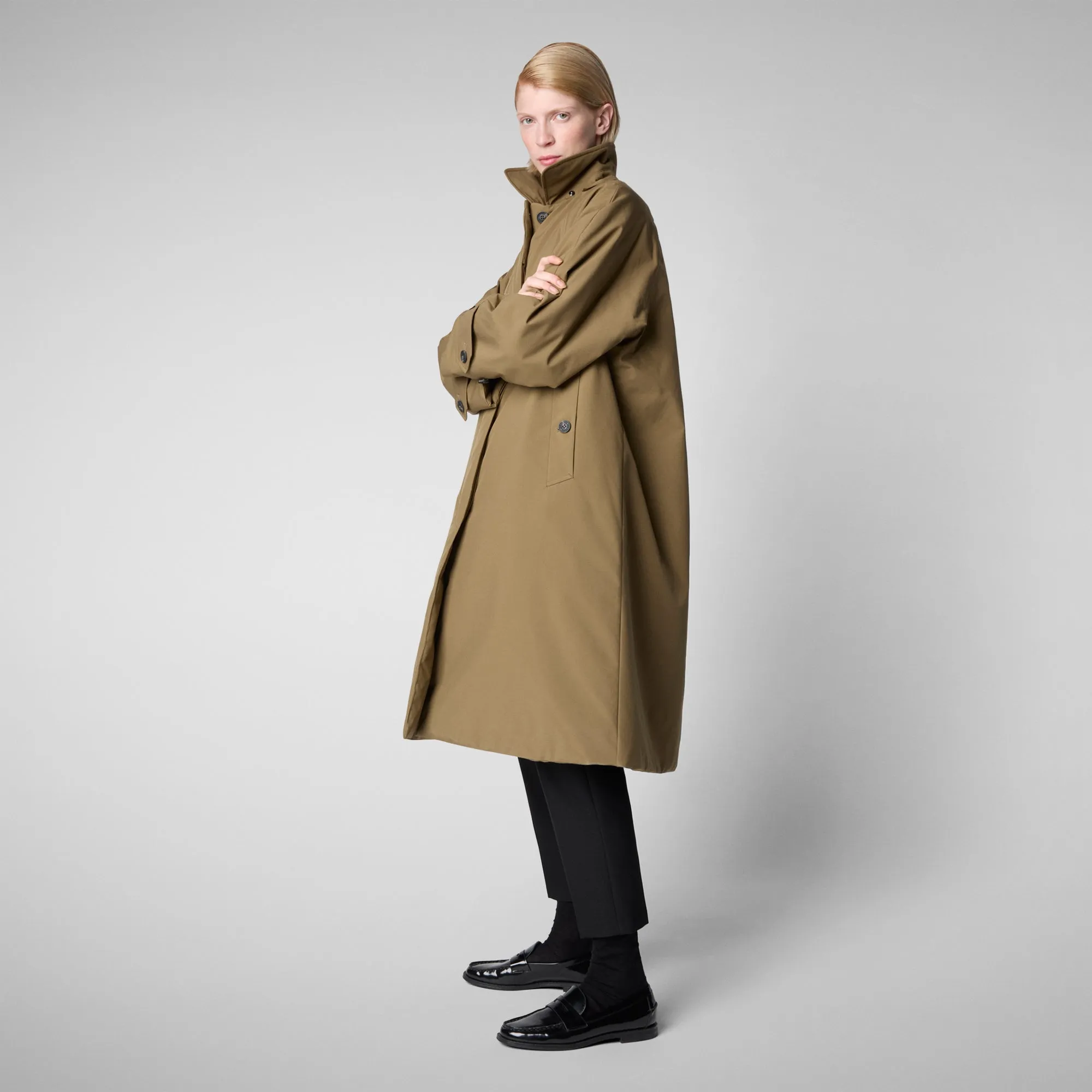 Woman's hooded coat Zoey in husk green