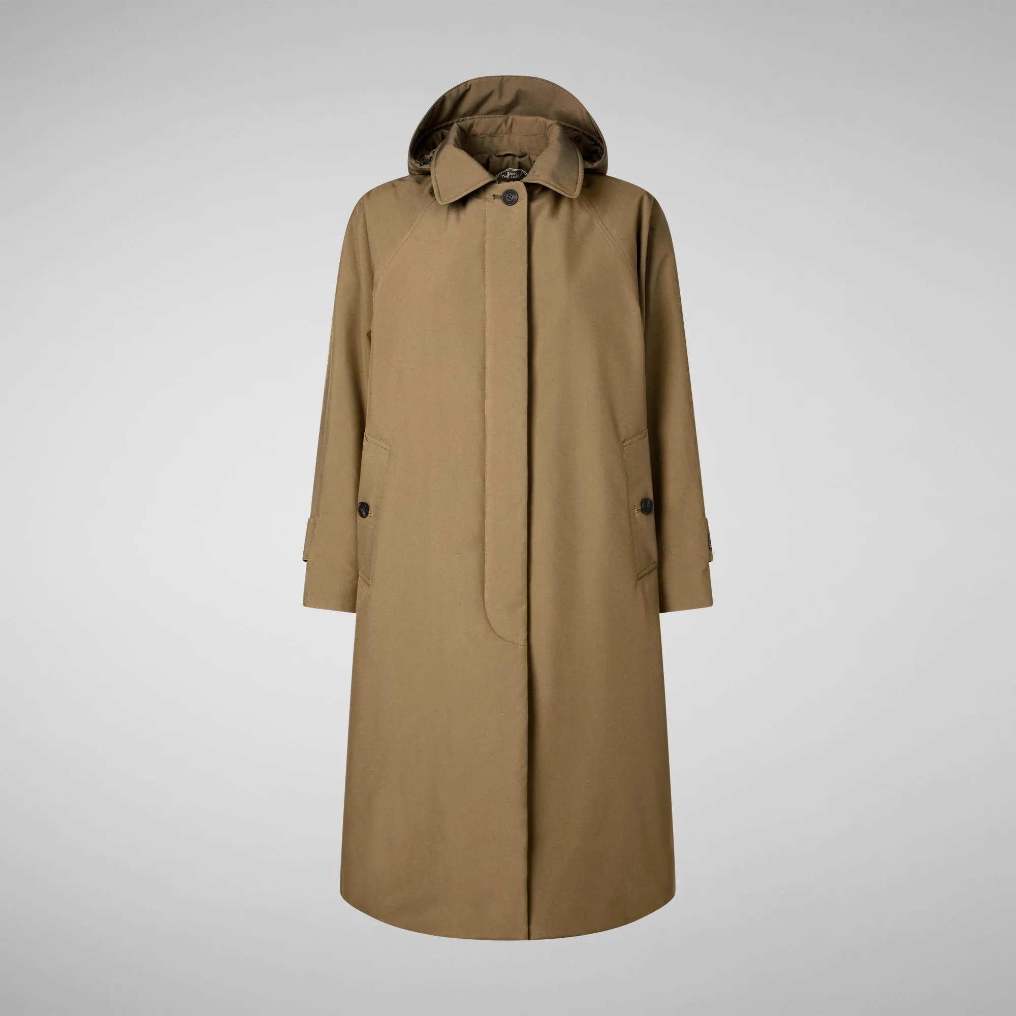 Woman's hooded coat Zoey in husk green