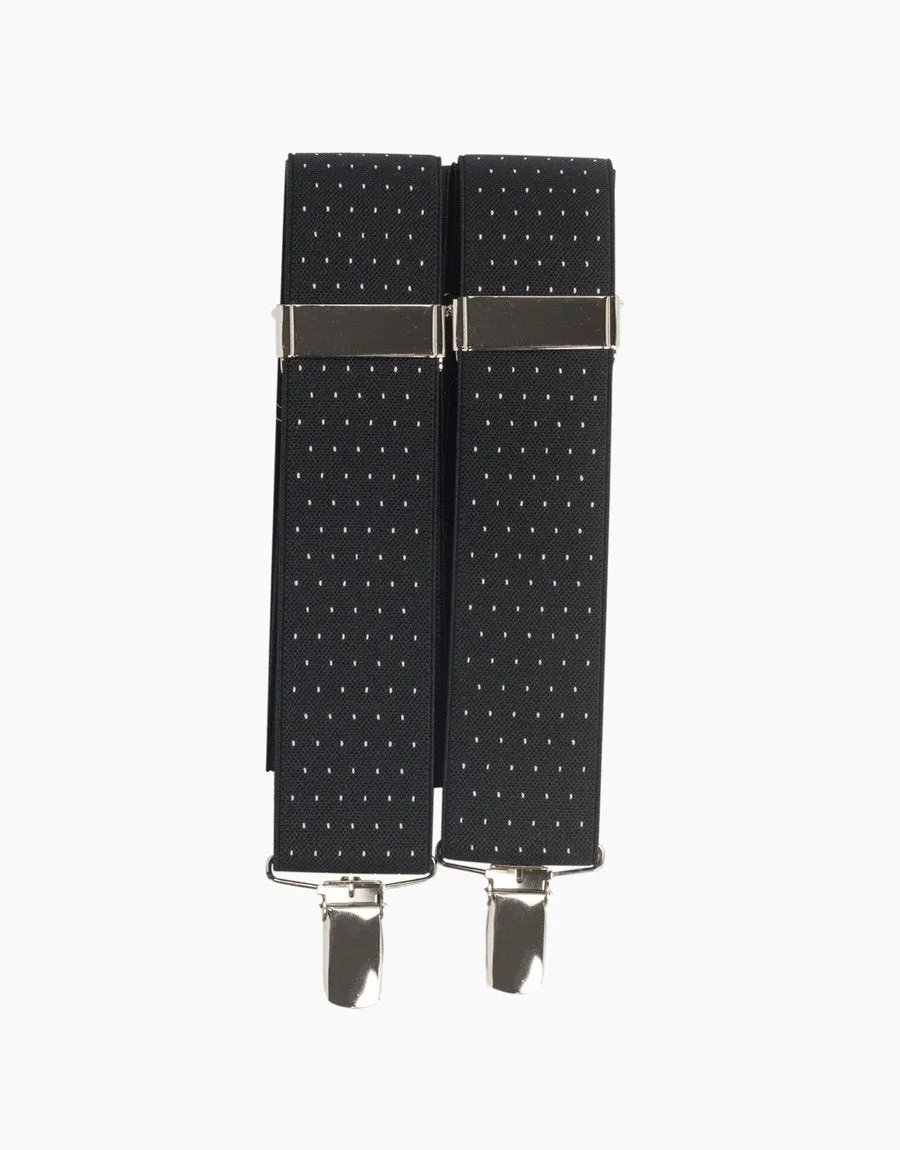 Y Back Black/White Pindot Suspender Clip Braces